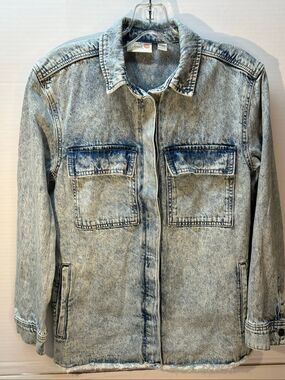 Colorful Planet Youth Teen Acid Wash Denim Snap Button Shacket Shirt Jacket Size